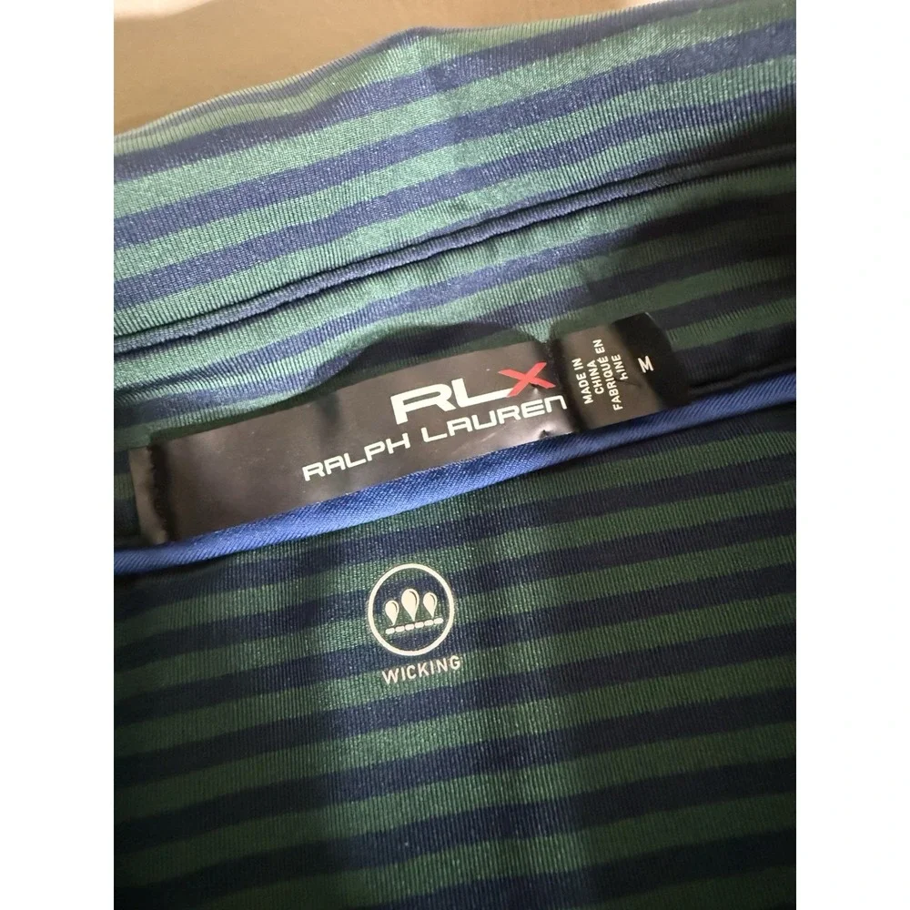 RLX Ralph Lauren Shirt Adult Medium Green Striped Golf Stretch Mens